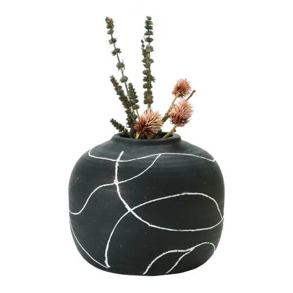 Glenlee Round Decorative Terra-Cotta Vase with Hand-painted Intersecting Lines | Wayfair North America