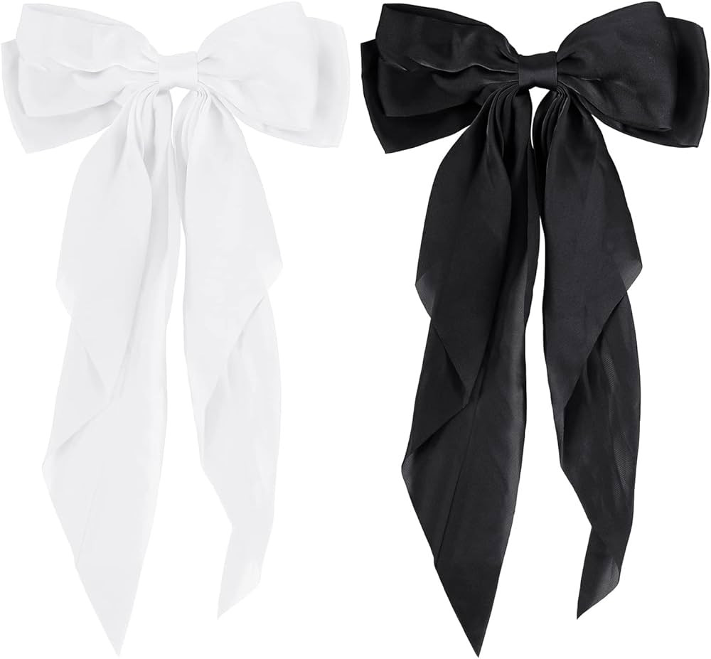2 PCS Bow Hair Clips for Women, Soft Long Tail Large Bow Hair Slides, Metal Spring Clip Vintage S... | Amazon (US)