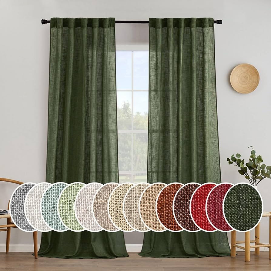 MIULEE Olive Green Linen Curtains 102 Inch Length 2 Panels for Bedroom Living Room, Soft Thick Li... | Amazon (US)