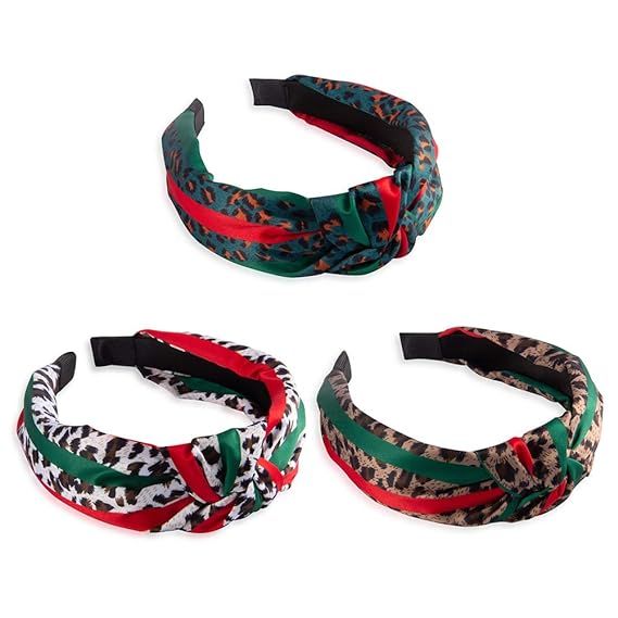 Designer Leopard Headband for Women - Red Green Twist Cross Knot Hair Hoops - Fashion Fabric Desi... | Amazon (US)