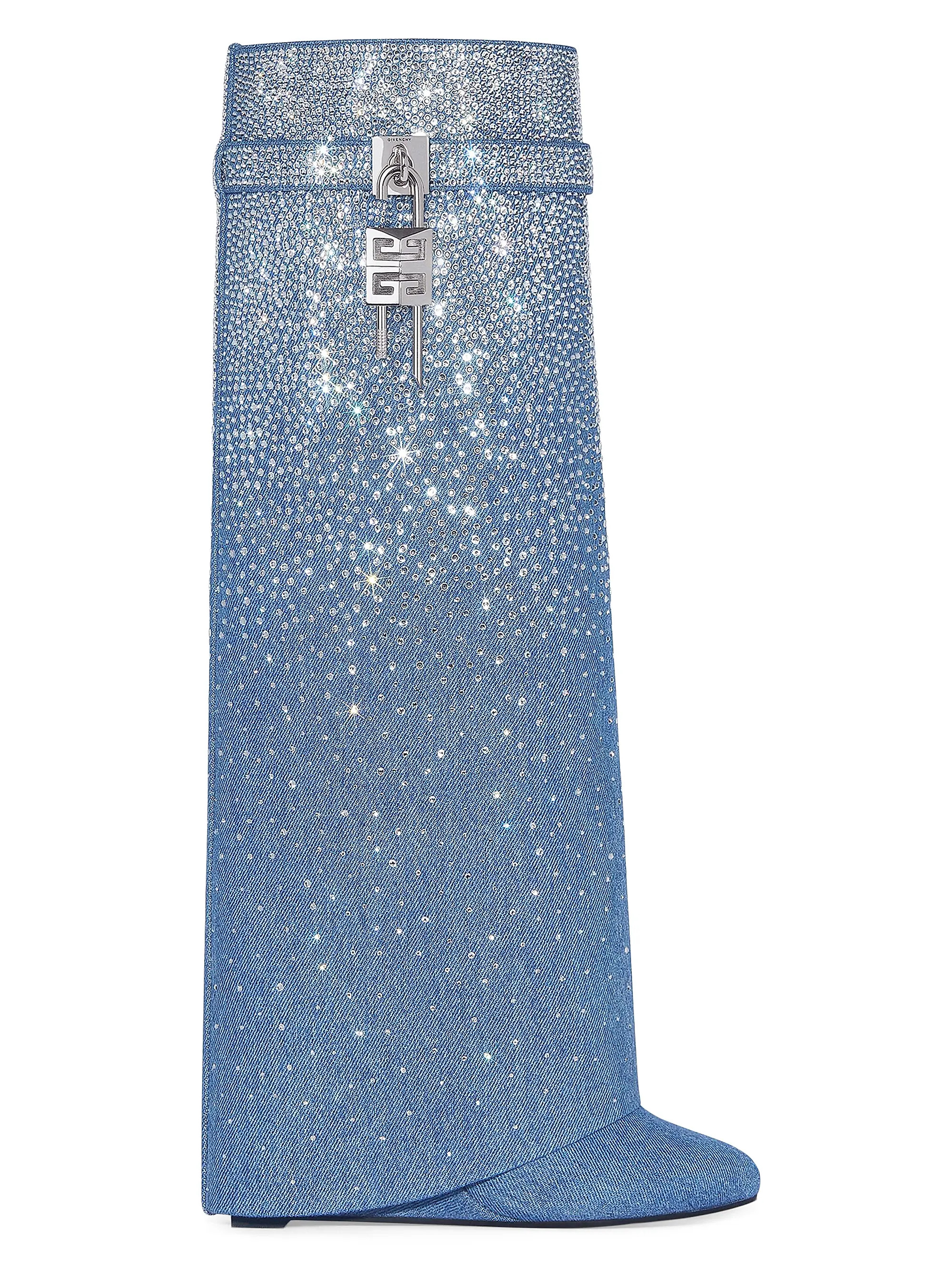 Shark Lock Boots in Denim with Strass | Saks Fifth Avenue