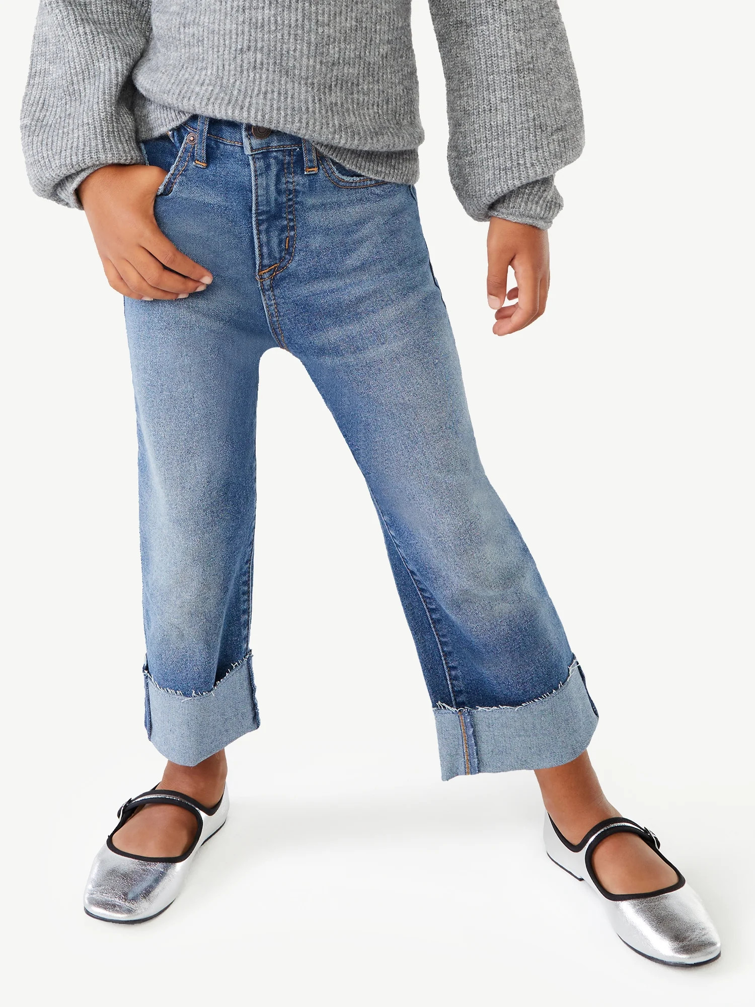 Scoop Girl's Benton Ultra High-Rise Straight Cuffed Ankle Jeans, Sizes 4-12 - Walmart.com | Walmart (US)