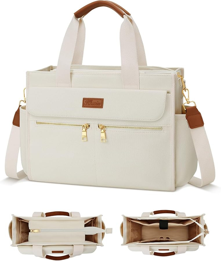 KKXIU Large Canvas Tote Bag Purse for Women with Zipper and Compartments for Work College Bible L... | Amazon (US)