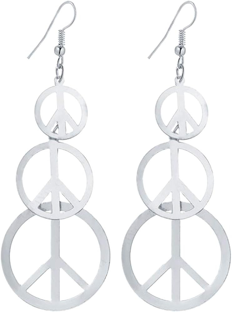 IDB Delicate Filigree Dangle Long Anti war/Peace Sign Hook Earrings - available in silver and gol... | Amazon (US)