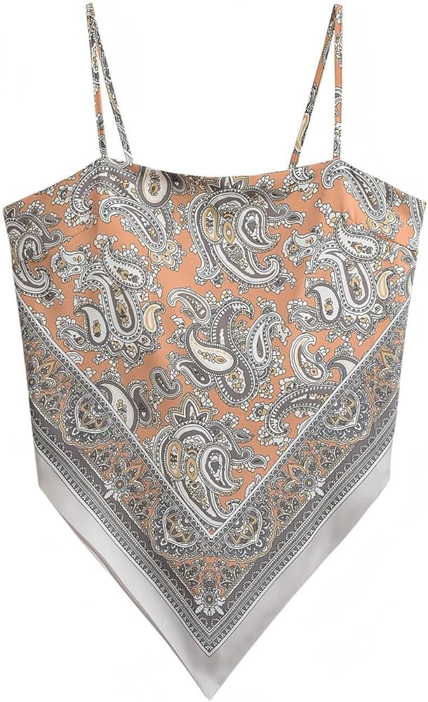 Women's Paisley Satin Bandana Tube Top Tie Back Adjustable Spaghetti Strap Sleeveless Boho Going ... | Amazon (US)