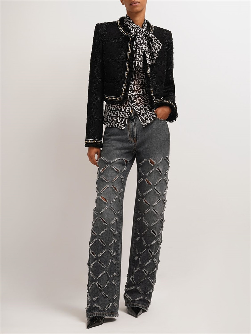 Cutout cotton denim straight jeans - Versace - Women | Luisaviaroma | Luisaviaroma