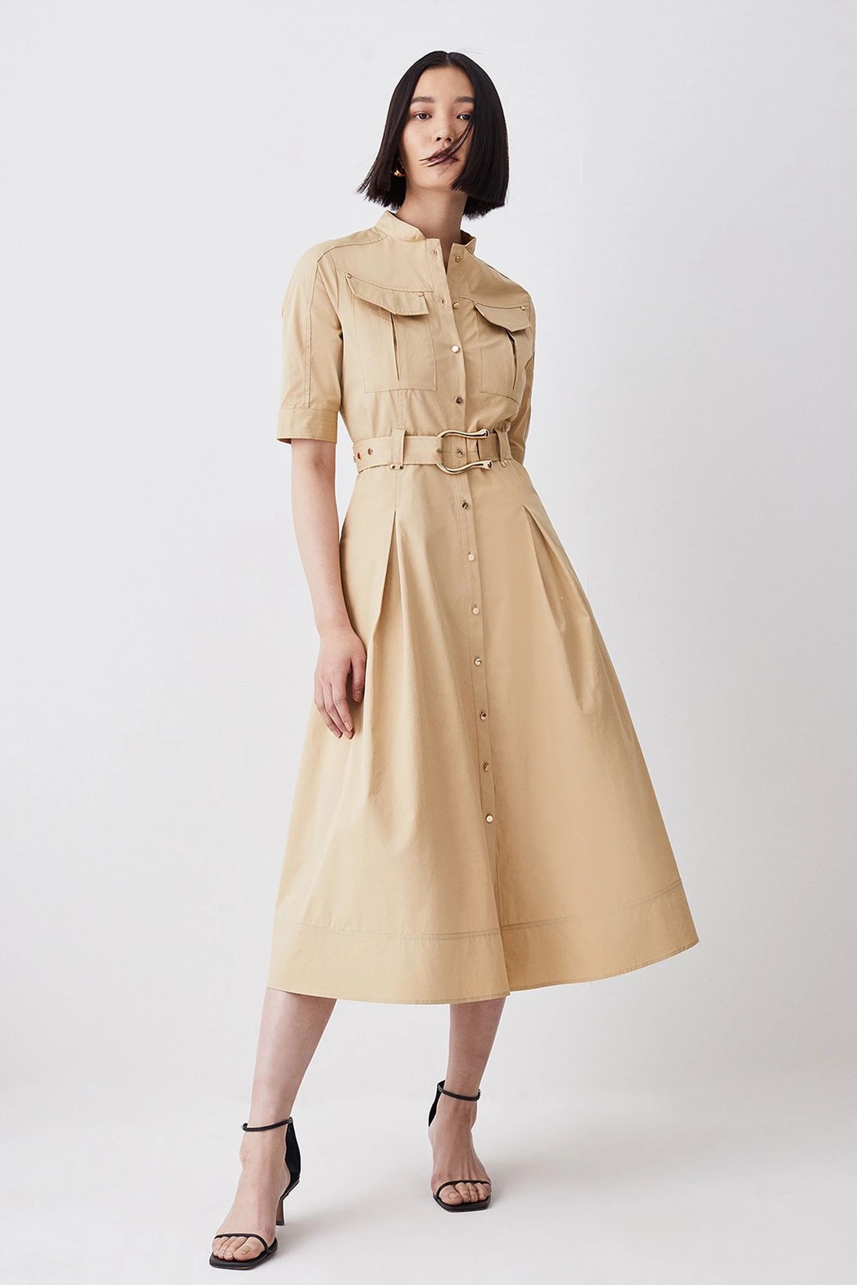 Lydia Millen Cotton Sateen Midi Shirt Dress | Karen Millen US
