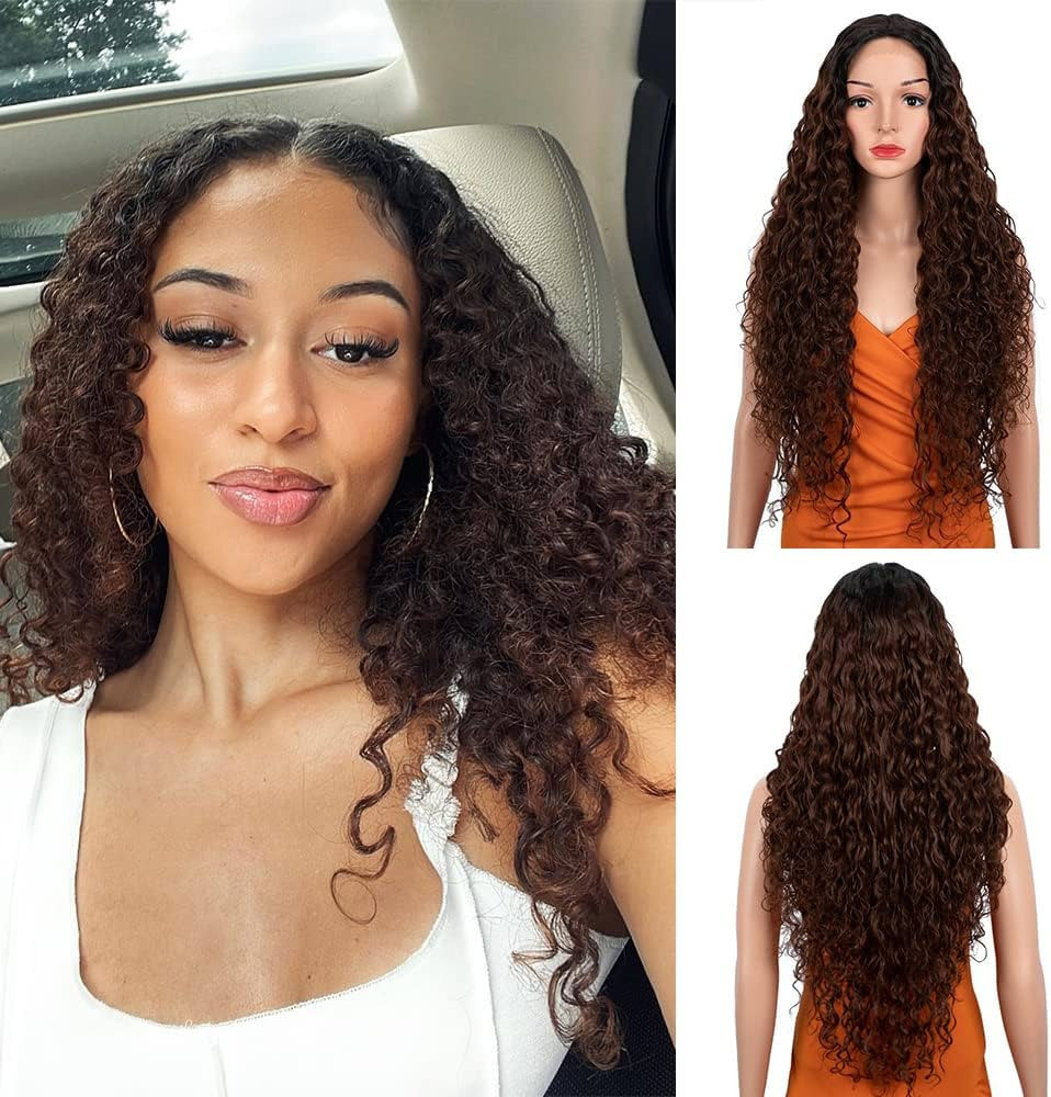 NOBLE STAR Long Curly Lace Front Wigs 30 Inches Dark Roots Middle Part HD Lace Front Wig Super So... | Amazon (US)
