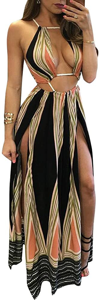 BIUBIU Women's Sexy Boho Floral Halter Summer Beach Party Split Cover Up Swimsuit Outfit Maxi Dre... | Amazon (US)