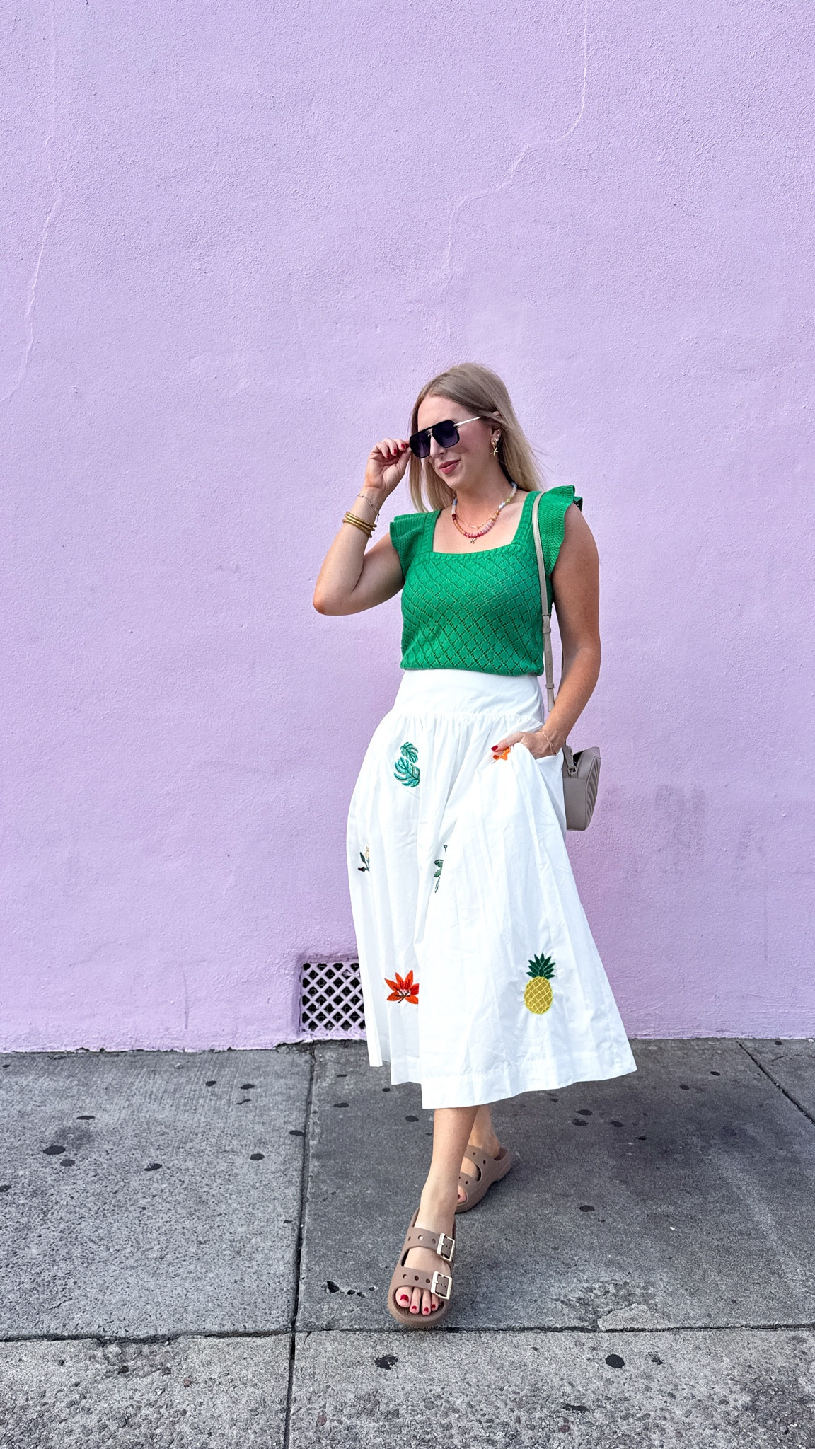 What I wore to Charleston! Walmart outfit, embroidered midi skirt, ruffle sleeve sweater tank, crocs sandals

#LTKootd #LTKmomlife