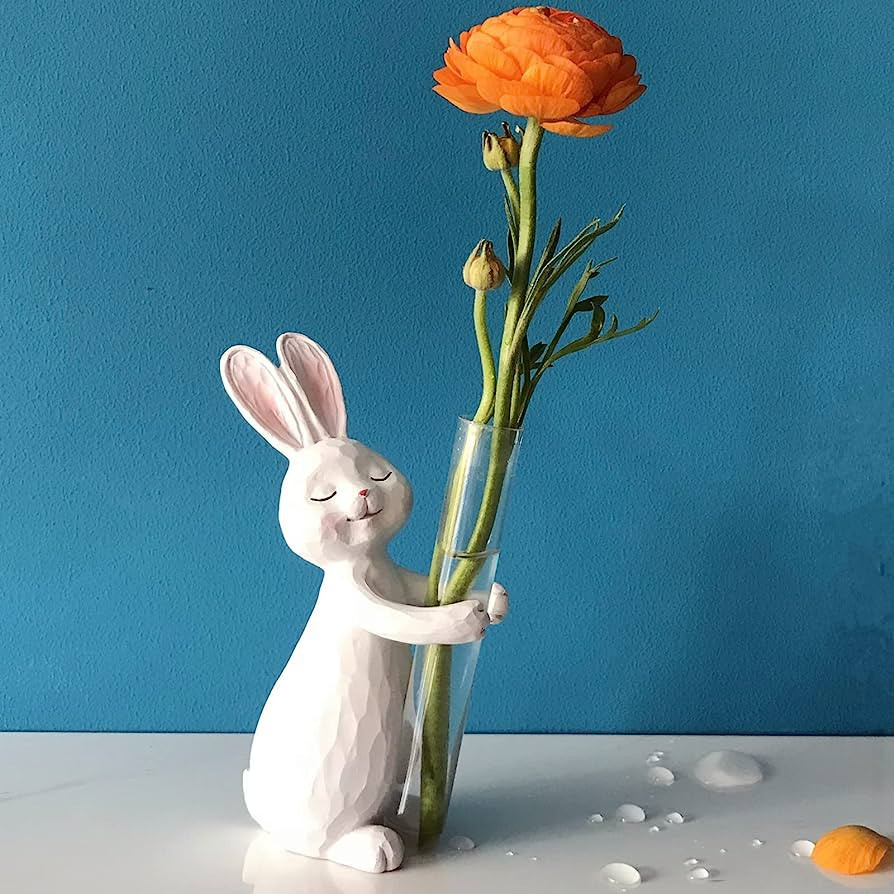SUKIMOLY Resin Rabbit Decor Flower Plant Vase Figurine Statue, Inner Peace Home Bunnies Figurines... | Amazon (US)