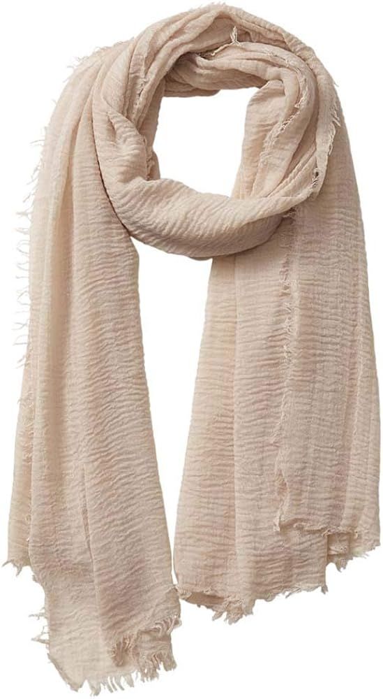 Summer Cotton Blend Crinkle Vintage Soft Scarf with Fringed Edges 35" × 70" | Amazon (US)
