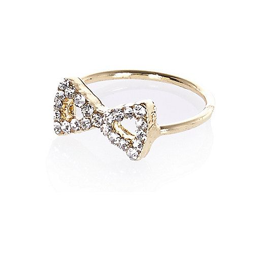 Gold tone diamante bow finger top ring | River Island (UK & IE)