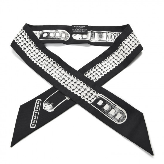 HERMES Silk Le Tresor De Medor Twilly Black White | Fashionphile
