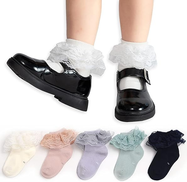 Baby Girl Socks 5/6 Pairs Toddler Triple/Double Ruffle Lace Socks Dress Frilly Bow Ankle Socks 6-... | Amazon (US)