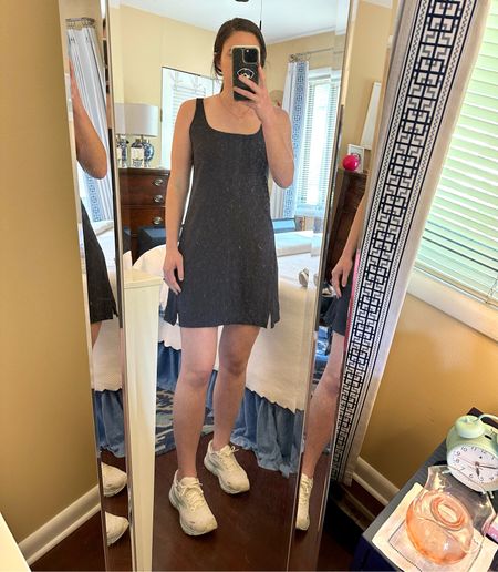 Walk with Winnie outfit. This Old Navy workout dress has quickly become a favorite! I’m wearing it in a medium and paired it with the only workout sneakers I buy, Brooks’ Ghost tennis shoes  

#LTKfindsunder50 #LTKfindsunder100 #LTKfitness