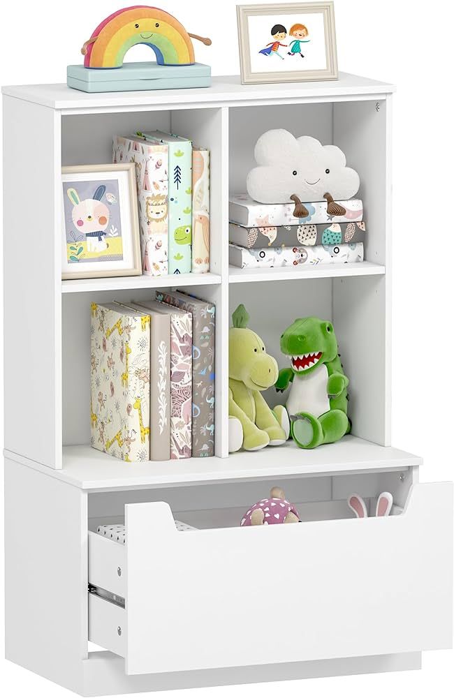 UTEX Kids Bookshelf and Toy Storage Organizer, Toddlers Bookcase with Cubbies, Adjustable Wood Sh... | Amazon (US)