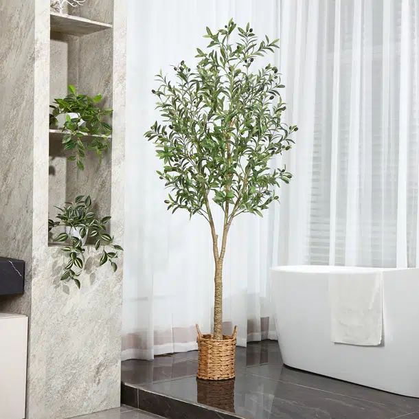 Adcock Artificial Olive Tree Tree in Pot with Realistic Leaves and Natural Trunk | Wayfair North America