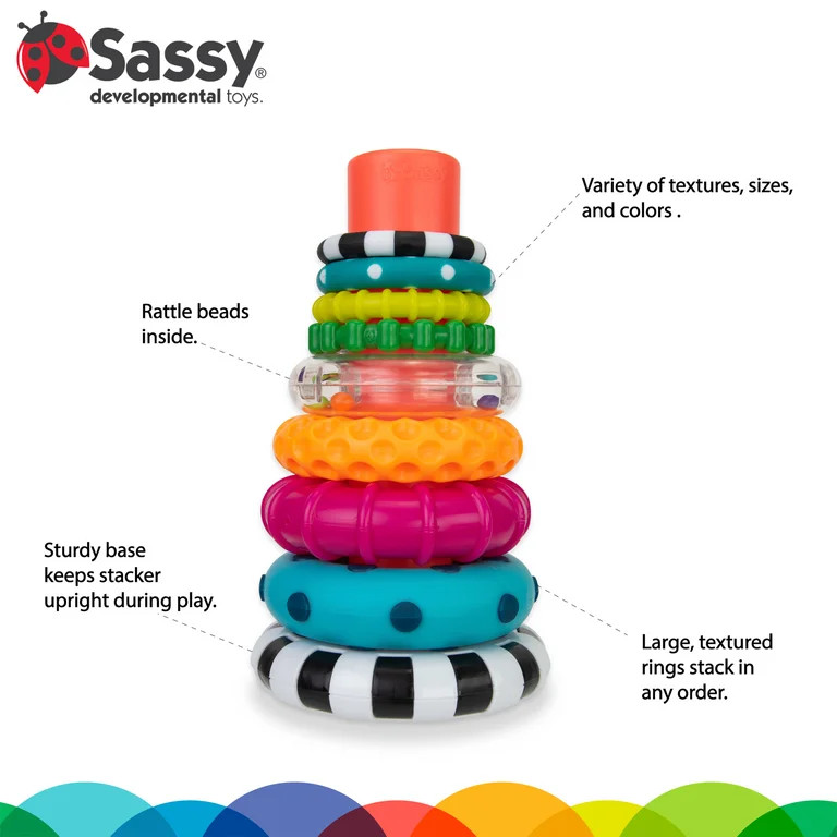 Sassy Stacks of Circles Stacking Ring STEM Learning Toy, 9 Piece Set, Ages 6 Months and Up - Walm... | Walmart (US)