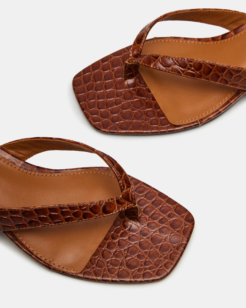 TRACIE Brown Crocodile Thong Strap Kitten Heel | Women's Heels | Steve Madden (US)