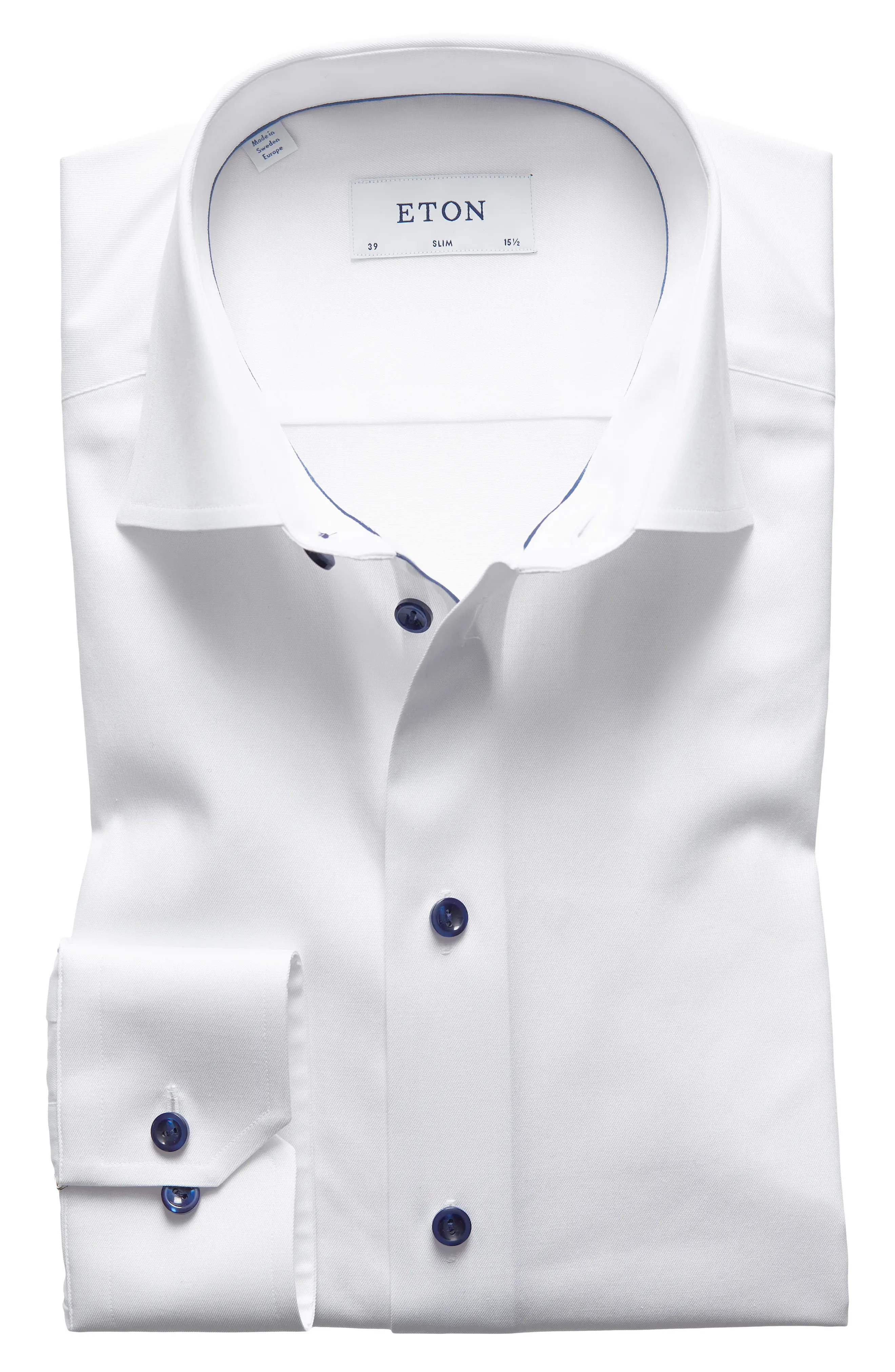 Men's Eton Slim Fit Twill Dress Shirt With Grey Details, Size 15.5 - White | Nordstrom