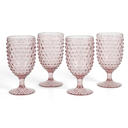 Martha Stewart Chauncey 4-Pack 14.2 oz Hobnail Handmade Glass Goblet - Pink | Amazon (US)