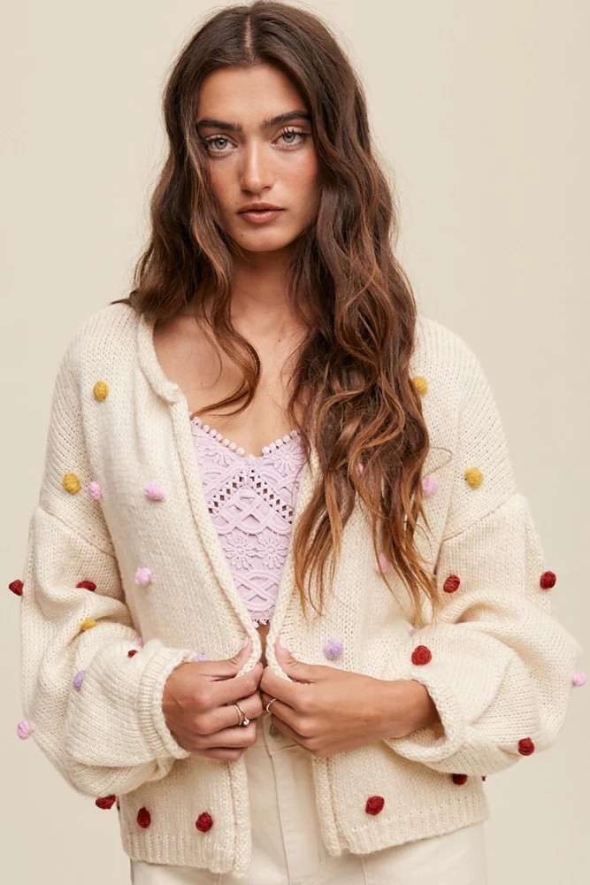 Beige PomPom Cardigan | PinkBlush Maternity