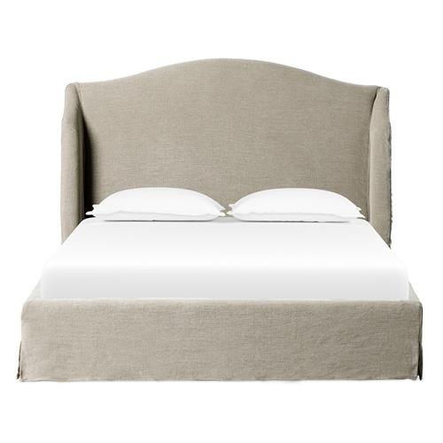 Maddie Modern Grey Upholstered Linen Slipcovered Wingback Bed - Queen | Kathy Kuo Home