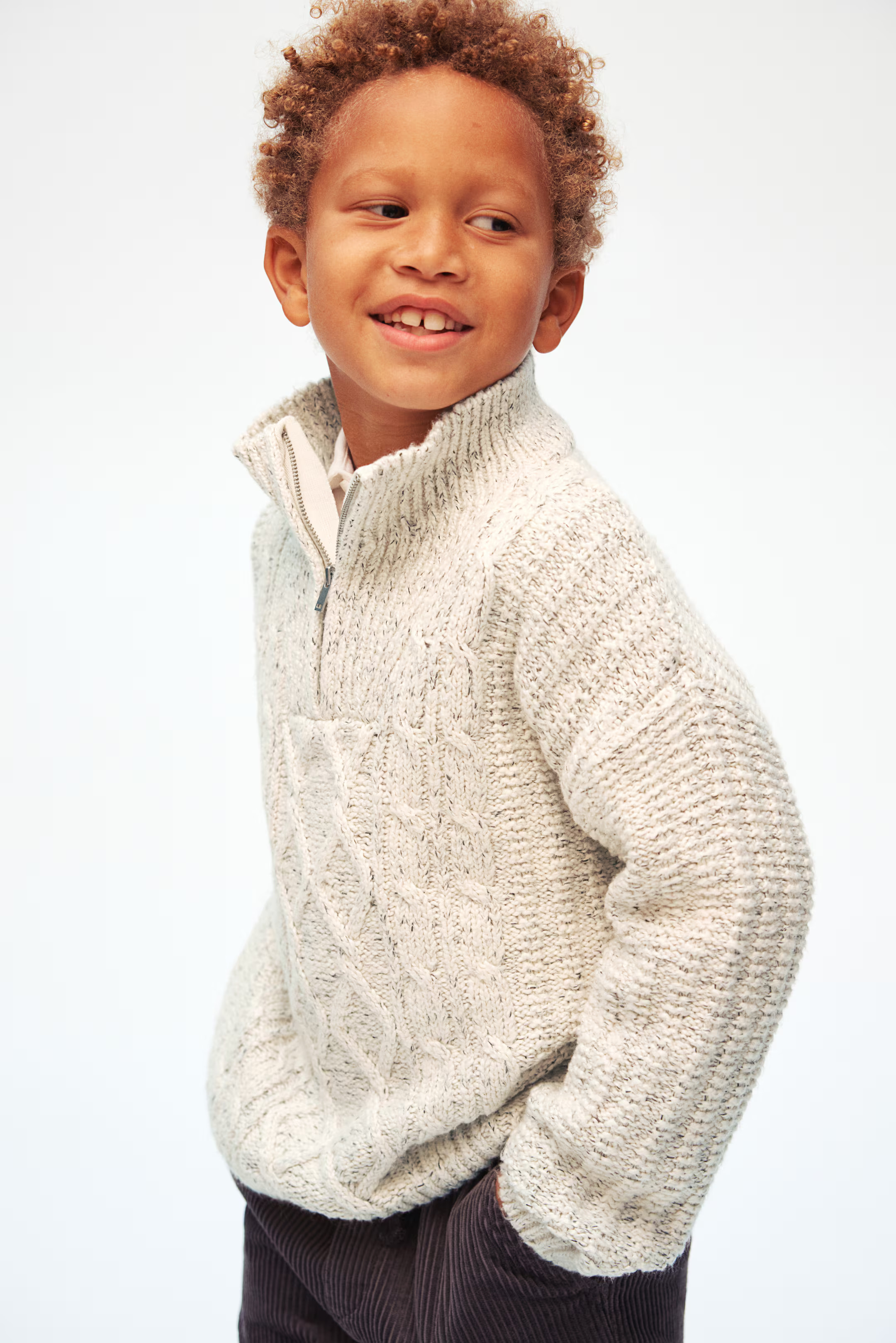Half-Zip Sweater - Cream melange - Kids | H&M US | H&M (US + CA)