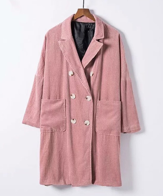 CELLABIE Women's Trench Coats Pink - Pink Corduroy Trench Coat - Women | Zulily