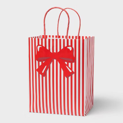 Small Striped Bow Christmas Gift Bag Red - Spritz™ | Target