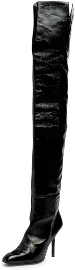 FOWT Women Square Toe Thin High Heel Thigh High Boots Stretchy Pull on Long Boots Winter Warm Fas... | Amazon (US)