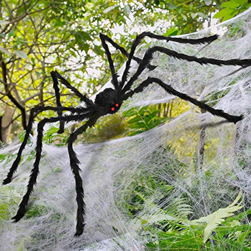 Sizonjoy 6.6 Ft Halloween Decorations Giant Spider,Scary Hairy Large Spider Props for Halloween Outdoor Yard Decorations,Party Decor, Black | Amazon (US)