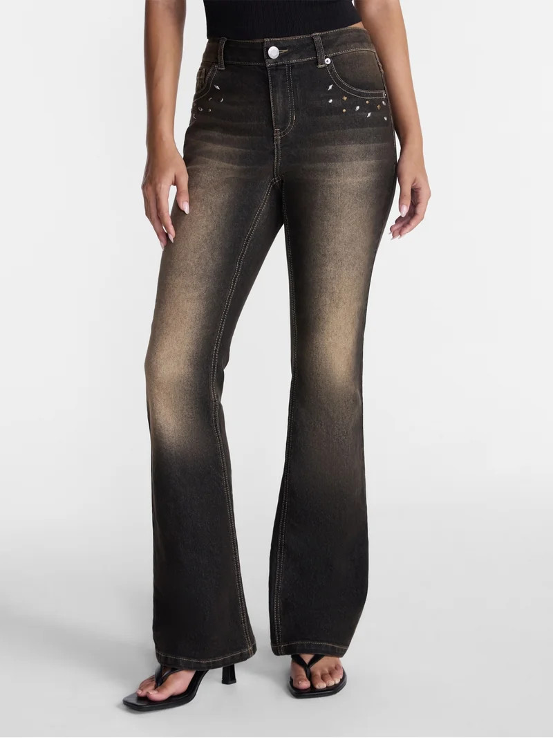 No Boundaries Novelty Stitch Bootcut Jeans, 32.5" Inseam, Women's 00-20 | Walmart (US)