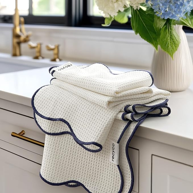 RECYCO Waffle Kitchen Towel Set of 2 - Quick Dry Microfiber Sustainable Dish Towels - Ultra Absor... | Amazon (US)