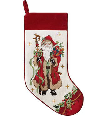 Peking Handicraft Santa with Staff Embroidered Needlepoint Holiday Stocking | Dillard's | Dillard's