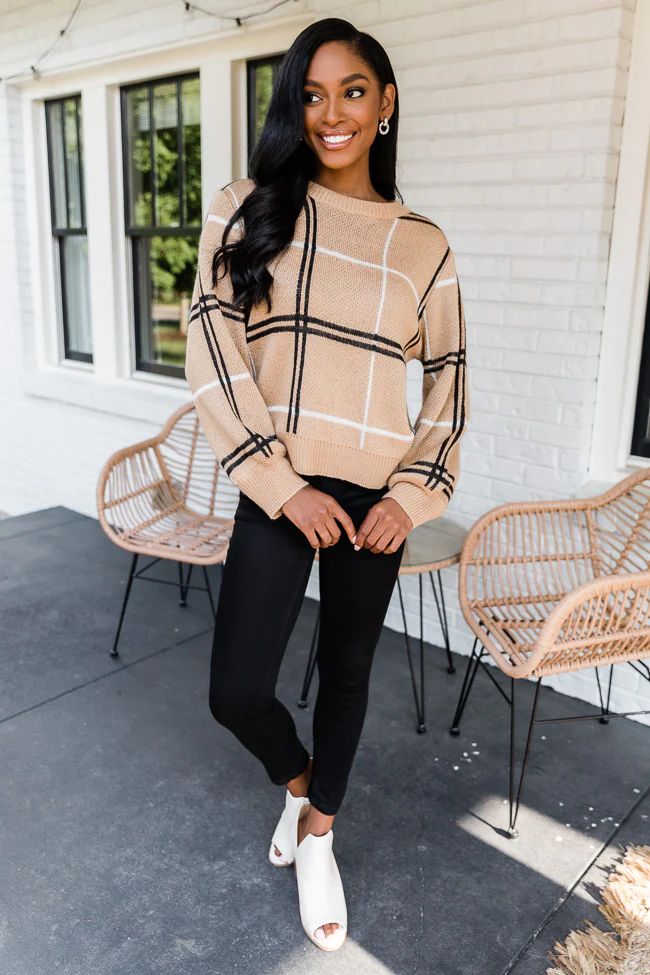 Classic Beauty Brown Plaid Sweater | The Pink Lily Boutique