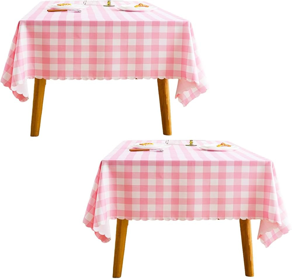 MANGATA CASA 2Pcs Pink Gingham Tablecloth for Rectangle Tables-Checkered Table Cloth Waterproof K... | Amazon (US)