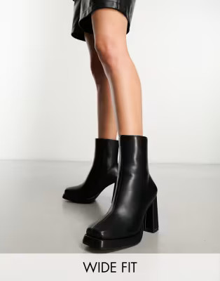 Public Desire Wide Fit Patty heeled ankle boots in black | ASOS (Global)