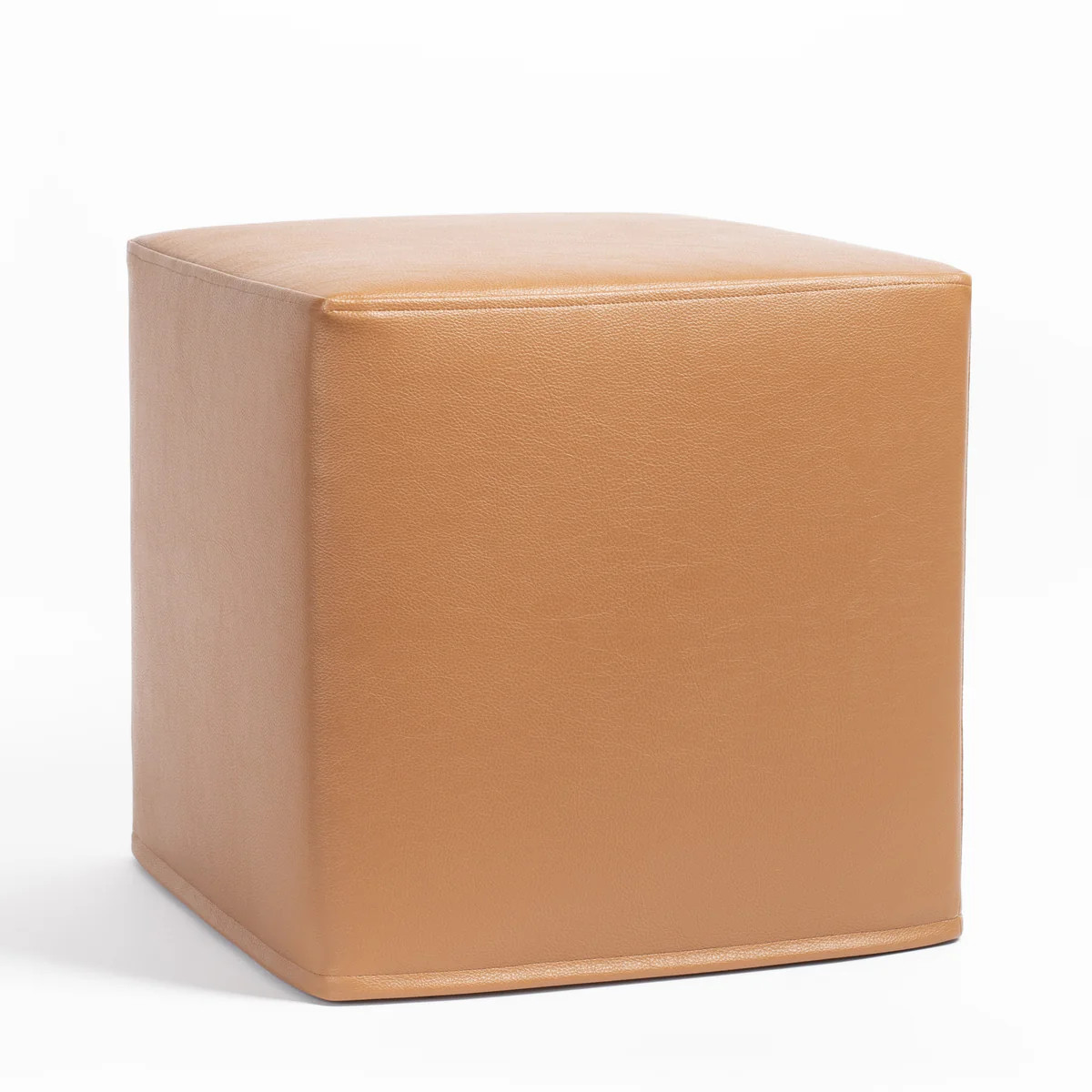 Sloane Faux Leather Cube Ottoman, Saddle | Tonic Living