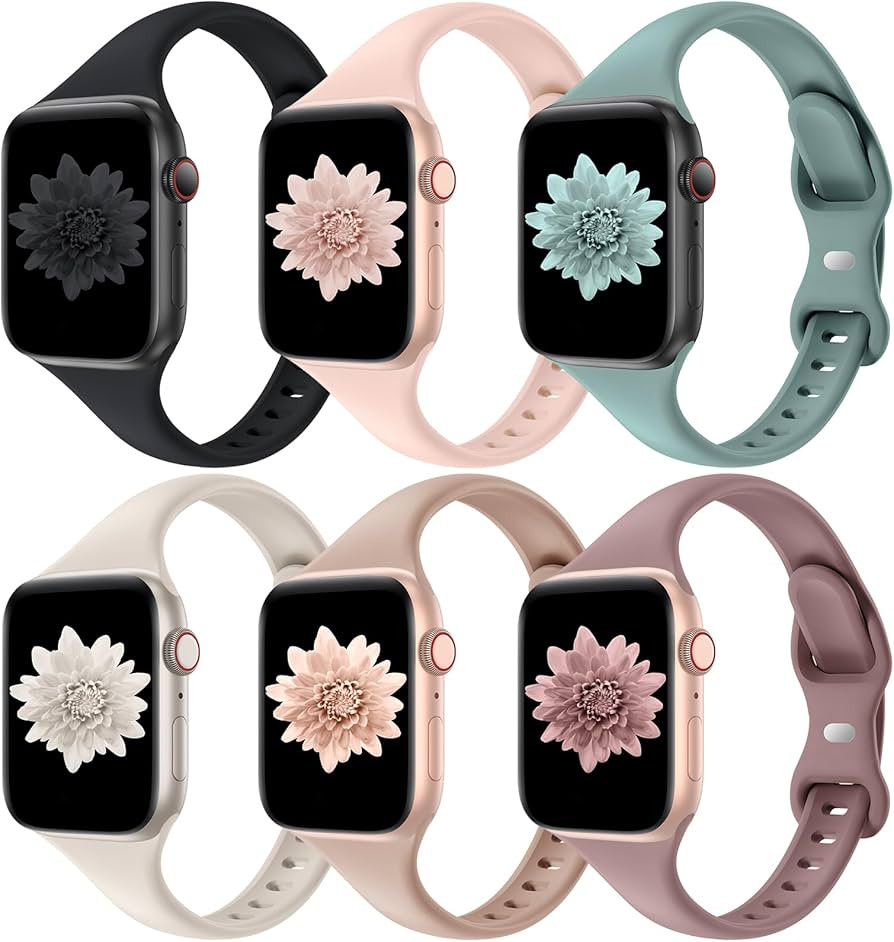 6 Pack Thin Slim Bands Compatible with Apple Watch 38mm 40mm 41mm 42mm 44mm 45mm 46mm 49mm Women ... | Amazon (US)