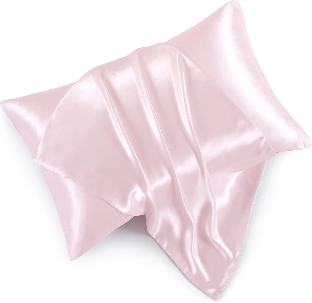 Satin Pillowcases with Zipper （20x26）,Standard Size Pillowcases Set of 2, Blush Pink Silk Pil... | Amazon (US)