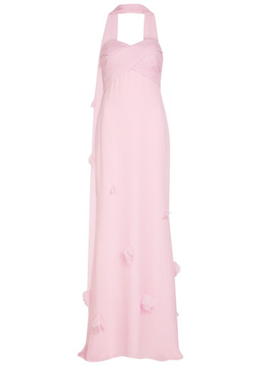 Floral-appliquéd scarf-effect chiffon maxi dress | Harvey Nichols