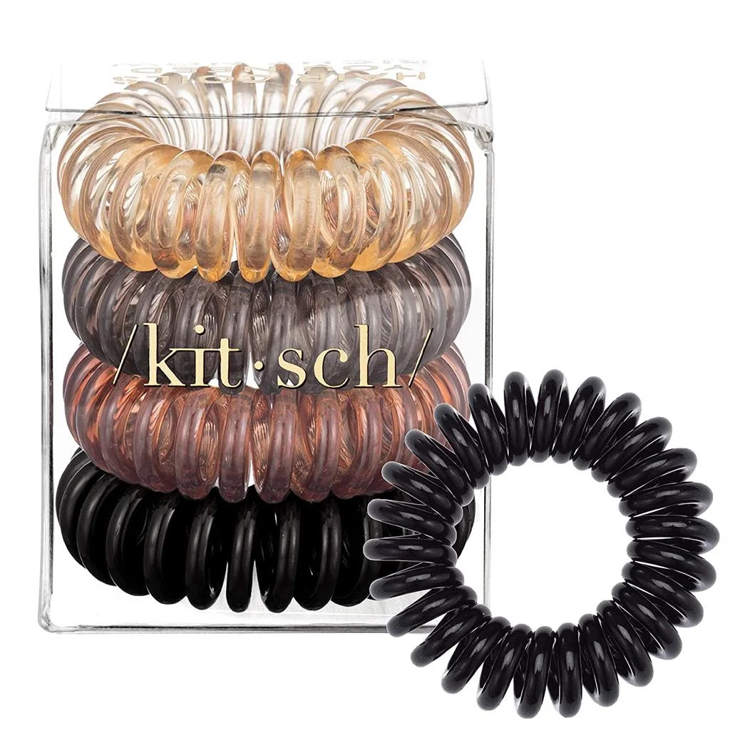 Kitsch Spiral Hair Ties, Coiled Hair Ties, Phone Cord Hair Ties - 4pcs, Brunette | Walmart (US)