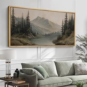 SIGNFORD Extra Large Framed Canvas Print Wall Art Mountain Forest Landscape Misty Pine Trees and ... | Amazon (US)