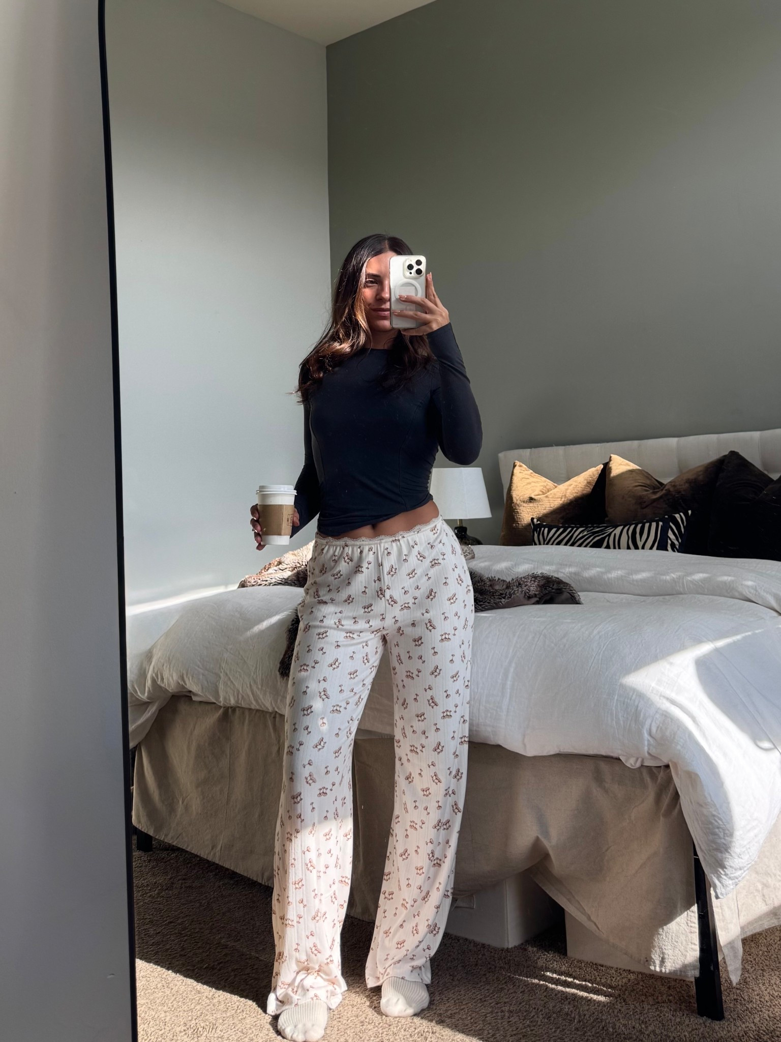 Winter jammies on sale ☕️❄️ wearing a small in the espresso martini pants + stack AFCYBER to save more! 
