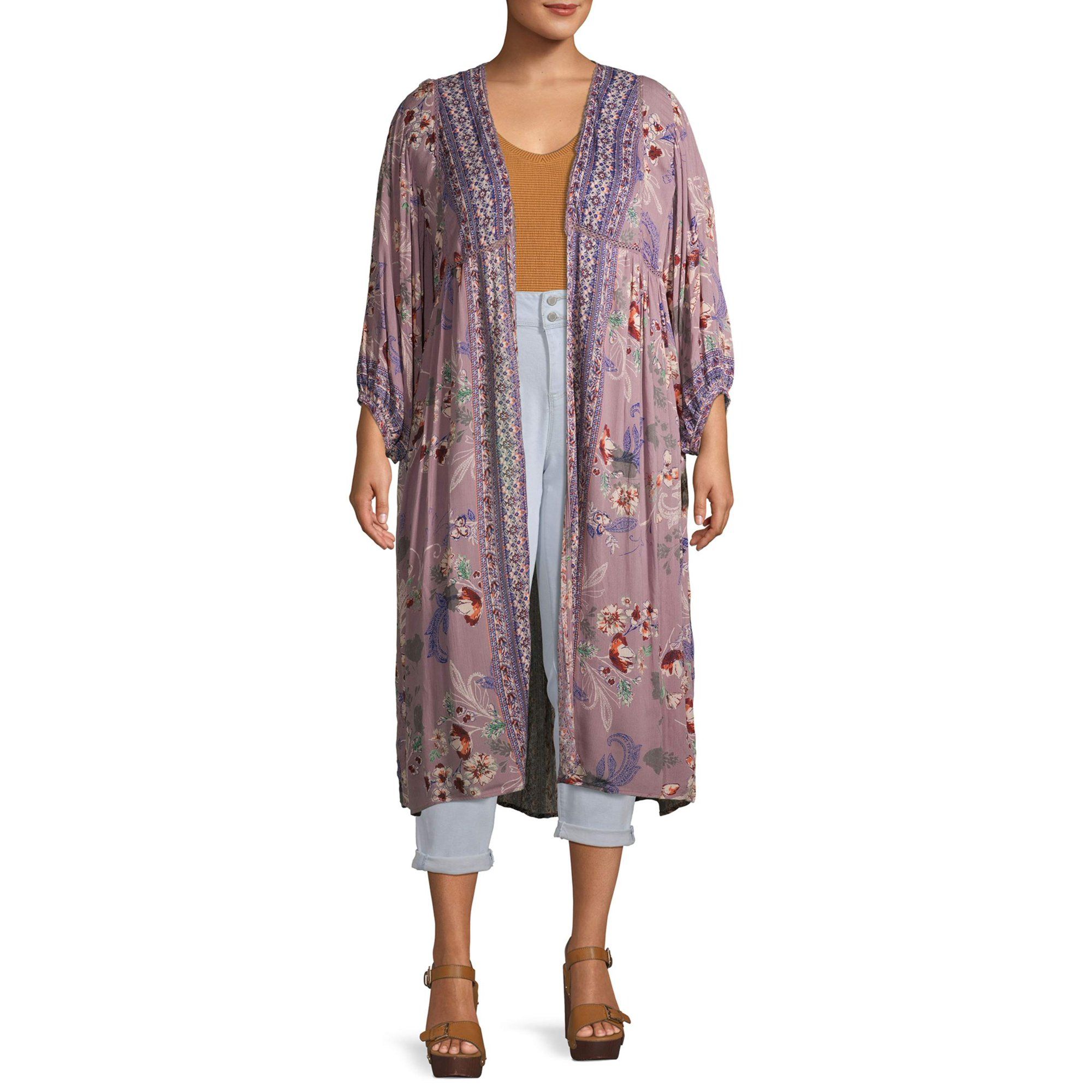 Romantic Gypsy Women's Plus Size Floral Balloon Sleeve Duster Length Kimono | Walmart (US)