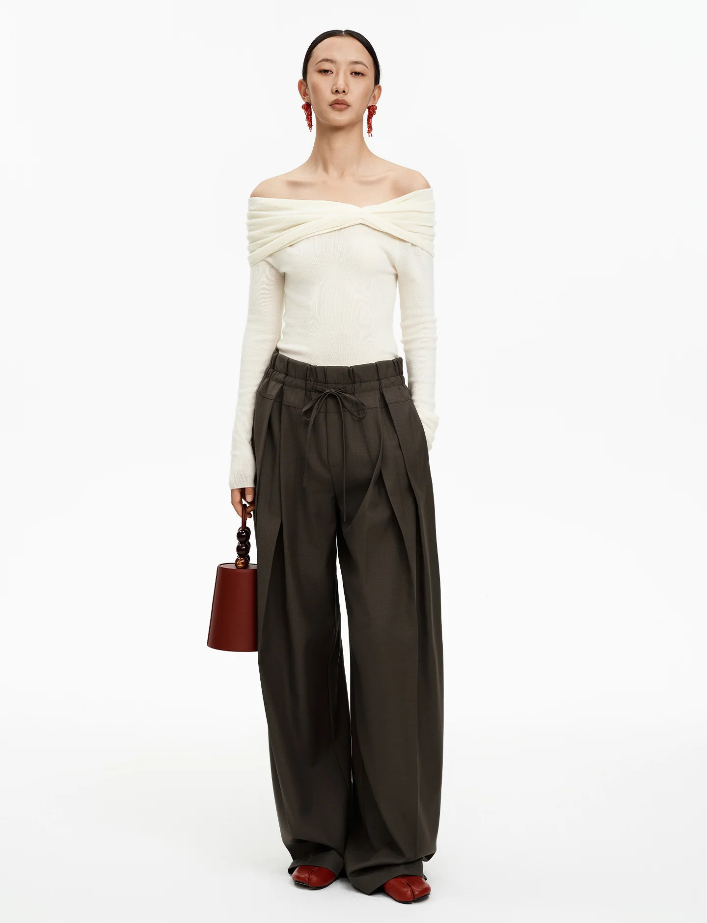 Merino wool blend drawstring casual pants | SELFWHO