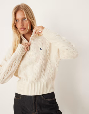Polo Ralph Lauren cropped cable collar rich wool jumper in cream | ASOS | ASOS (Global)