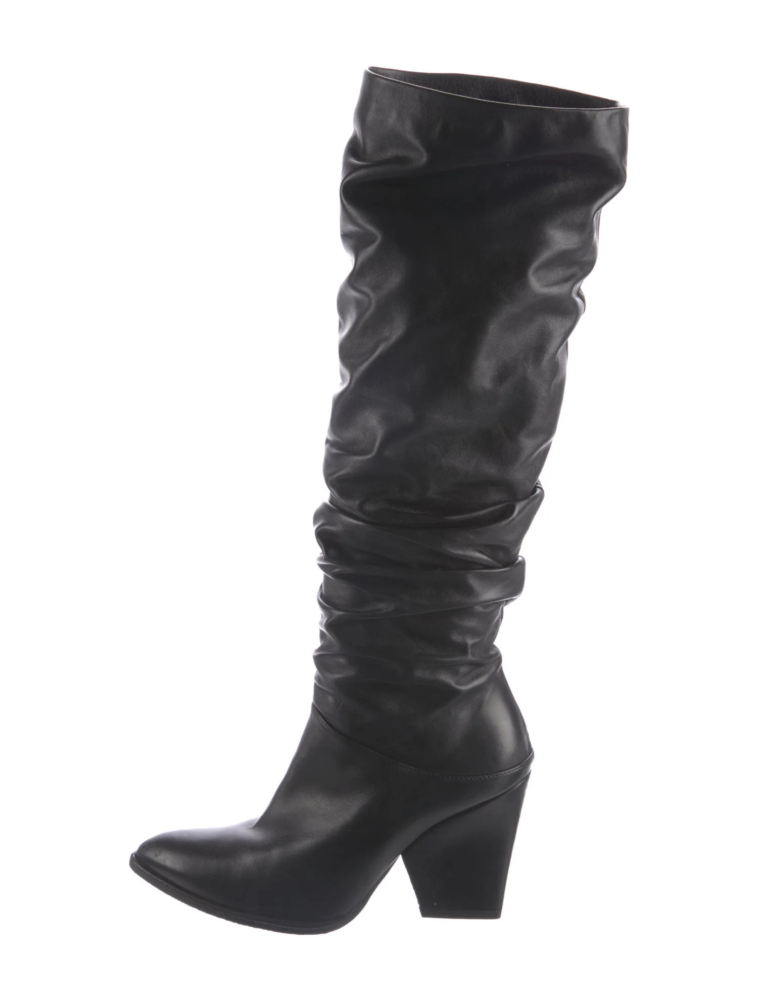Leather Ruffle Embellishment Slouch Boots | The RealReal